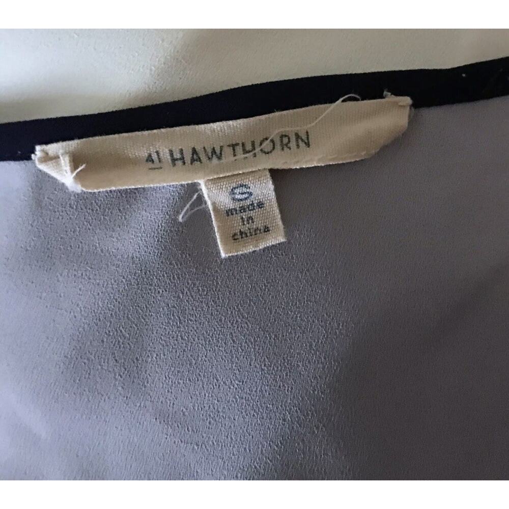 41 Hawthorn Blouse Womens Small White Navy Trim Keyhole Tie Neck 3/4 Sleeve - Picture 7 of 7